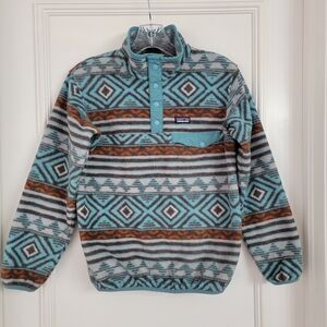 Patagonia Synchilla Kids Blue Aztec Southwestern Snap T Fleece Pullover. Sz-L 12